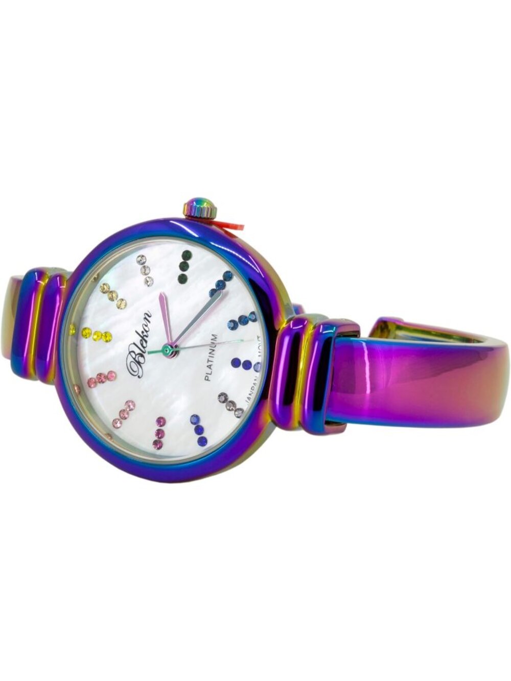 Women's Iridescent Pearl Cuff Bracelet Quartz Movement Metal hinged Wrist Watch - Picture 2 of 7